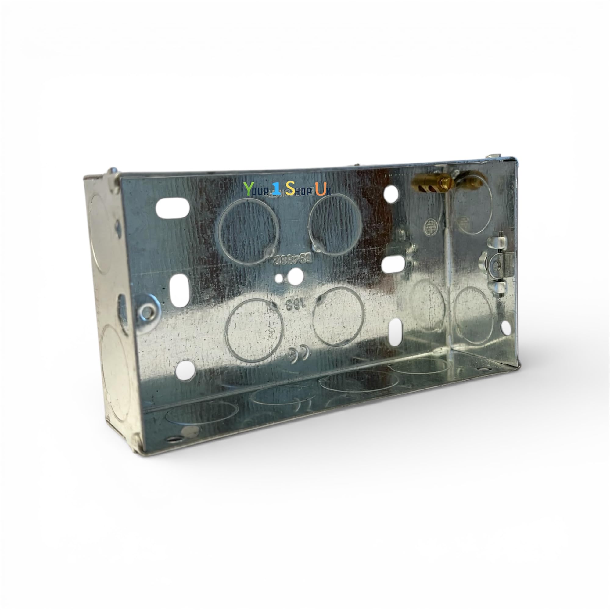 2 Gang 47mm Metal Back Box – BS4662 Approved Heavy-Duty Galvanised Steel Adjustable Lug Brass Earth Terminal Professional Electrical Back Box 2 Gang Metal BackBox Pattress Box Your1shopuk Pack of 1