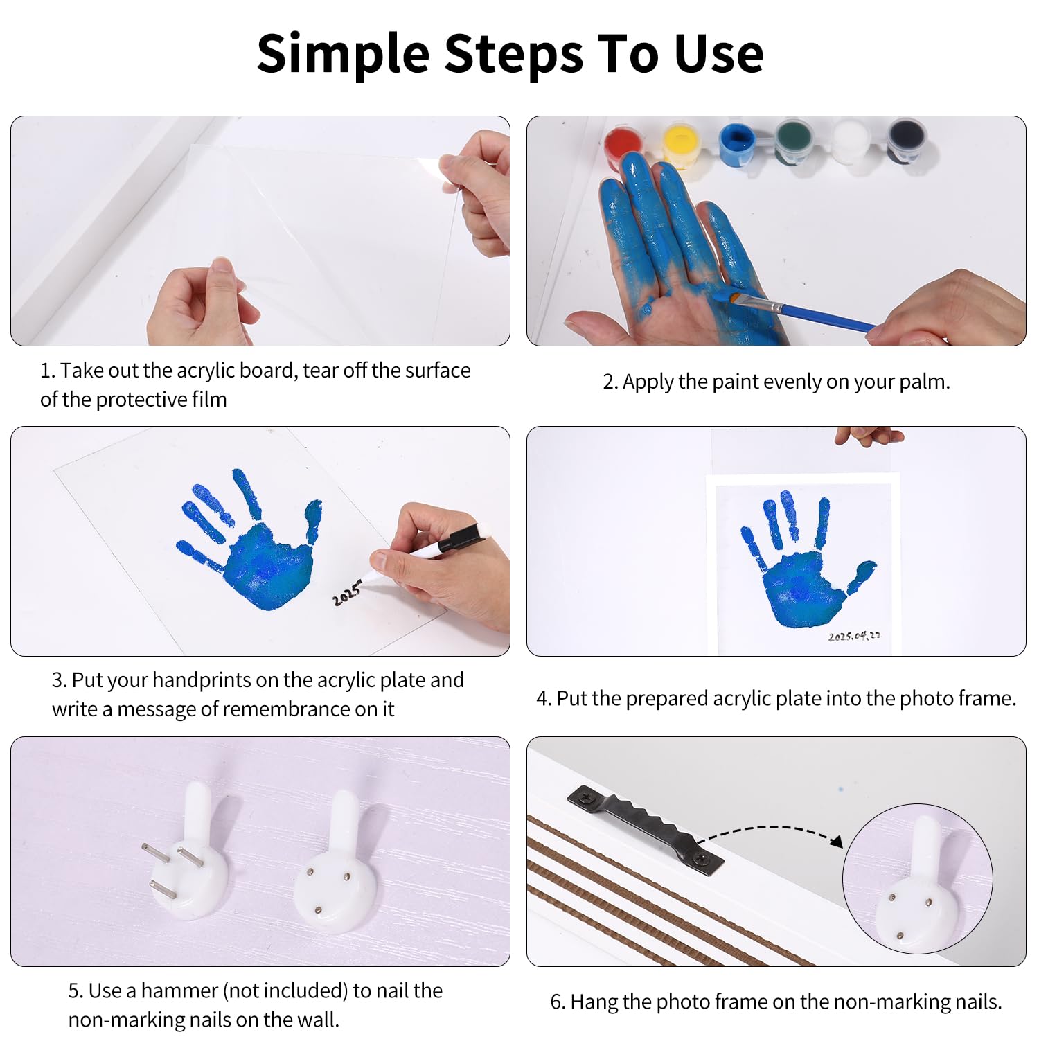 Kit per Impronte di Mani di Famiglia, cornice in legno per ricordi artigianali fai-da-te, Trasparente Kit Cornice, Impronta Mani e Piedi Neonati Ideale per Anniversari, Regali di Nascita
