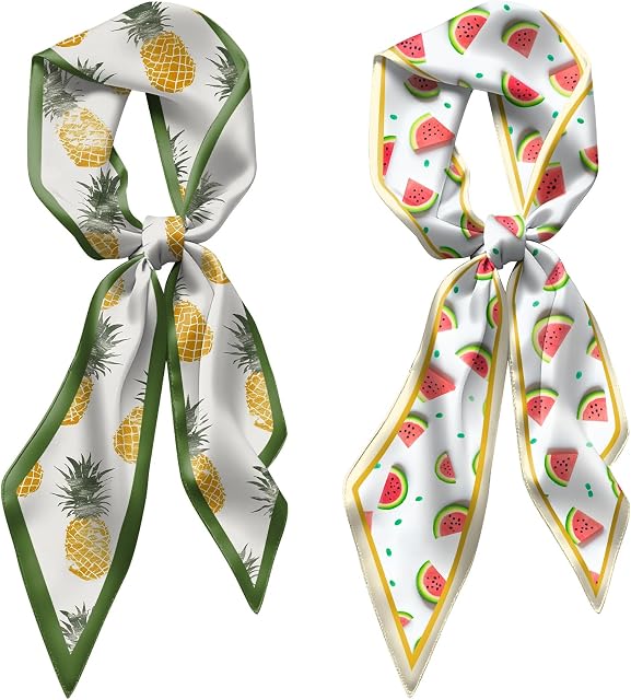 2PCS Scarf Silk Feeling Hair Head Satin Long Neck Fashion Scarfs for Bag Decoration Women Girls Cute 59 * 6.7”