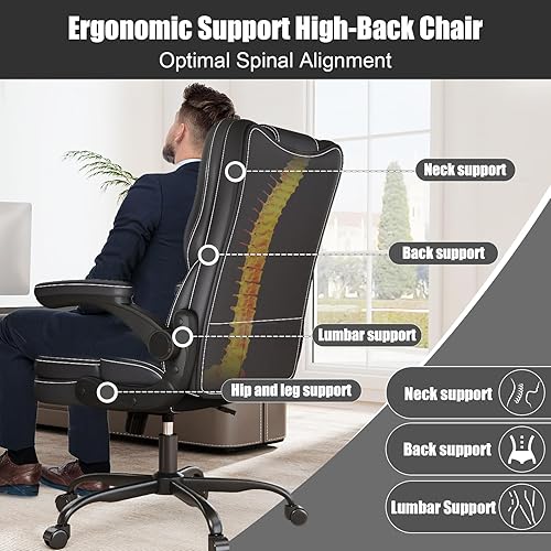 Miniatura 6 de Silla de oficina ergonómica con reposabrazos abatibles de 300 libras, silla de escritorio de oficina para computadora de altura media con soporte
