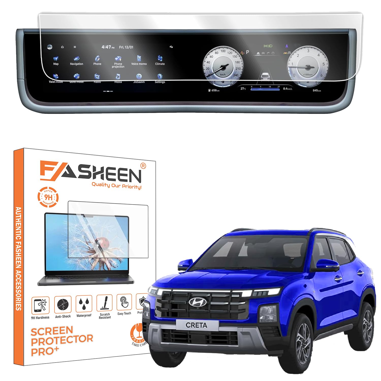 FASHEEN Screen Guard Compatible With HYUNDAI CRETA 2026 [ 2024 - Running] | 10.25 Inch Dual-Screen Infotainment & Instrument Cluster | SX, SX(O), SX Tech, SX Premium, King, King Knight 9H Hardness Screen Protector Not a Tempered Glass-image-25