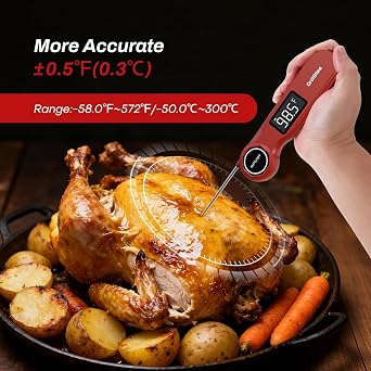Instant Read Meat Thermometer, GrillBliss USB-C Rechargeable Digital Food Thermometer with 0.5s Fast Read & 0.5F Accuracy, VA LCD Display, Cooking Thermometer for BBQ, Grill, Candy, Brewing