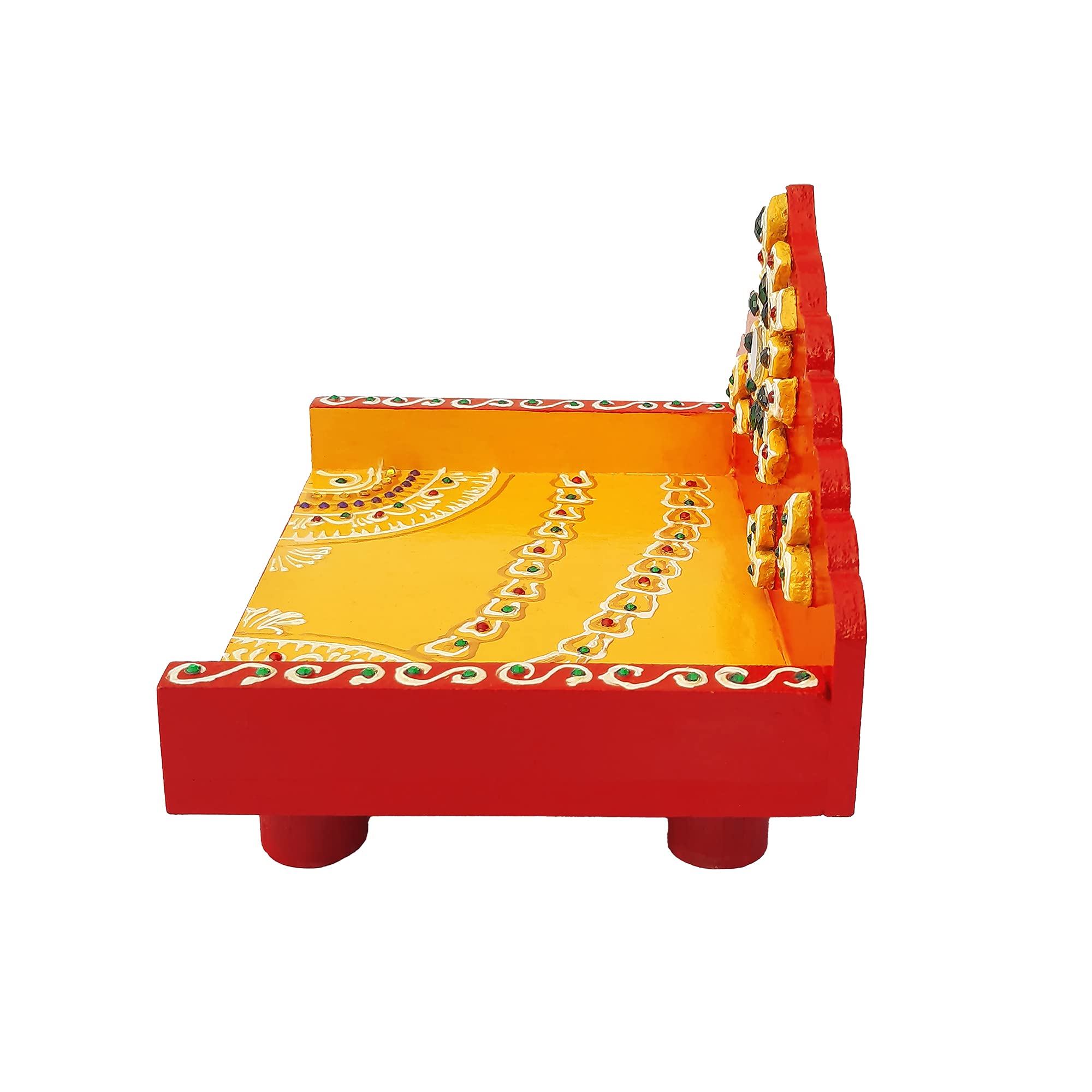 Ritwika's Handcrafted Wooden Decorative Pooja Singhasan with Kundan Minakari Work and Design | Navratri, Diwali Chowki, Home Temple of God Idols | Size - 5.5 L x 7.5 w x 5 H Inch, Set of 1, Religious 2