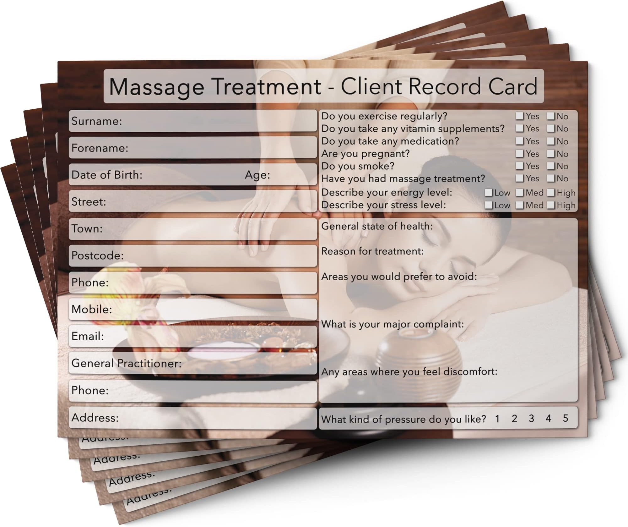 Massage Client Record Card Treatment Consultation Form for Mobile