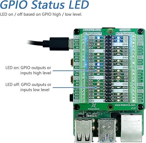 Miniatura 3 de Freenove Placa de ruptura para Raspberry Pi 5  4B  3B+  3B  3A+  2B  1B+  1A+  Zero WZero, bloque de terminales HAT, LED de estado GPIO