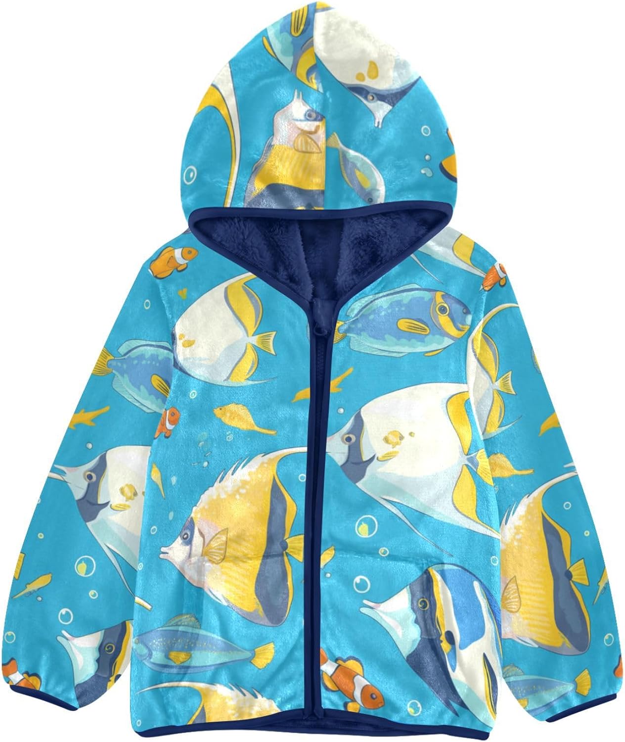 Sea Animals Blue Ocean Toddler Zip Up Jackets Children Plush Outerwear Navy Blue Baby Boy Clothes 3T