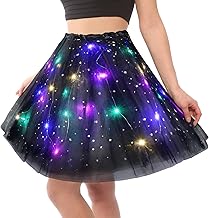 URAQT Tulle Tutu Skirts for Women LED Light Up, Tutu Skirts Sequins Stars Elastic, Tutu Adult Teen Skirt Ballet Dance Festival Outfit Halloween Party Costume