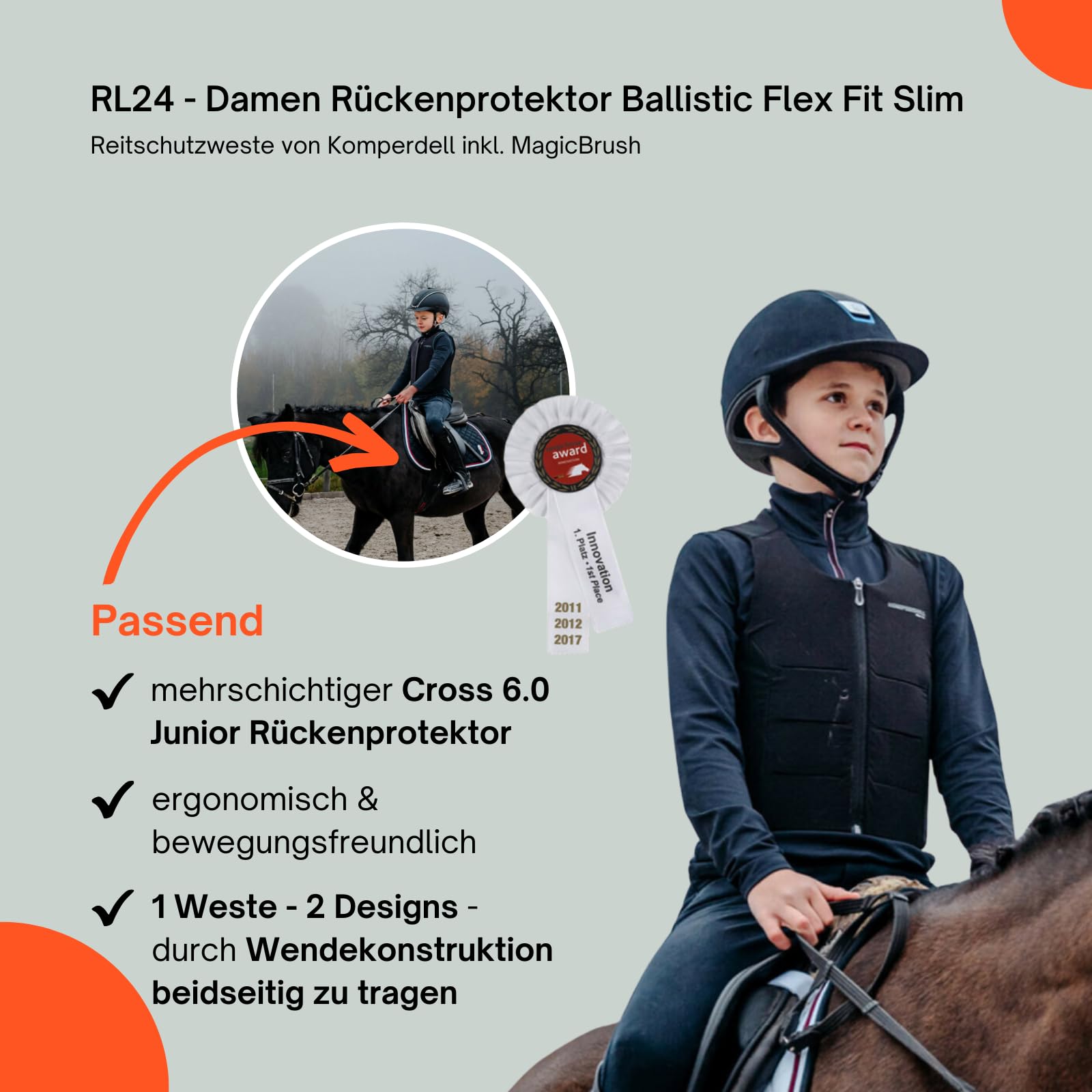 RL24 - Kinder Rückenprotektor Komperdell Ballistic Champion Junior inkl. Putzschwamm – Protektorenweste – ergonomisch & leicht – seitliche Schutzzonen – 2 Farben – Gr. 116-152