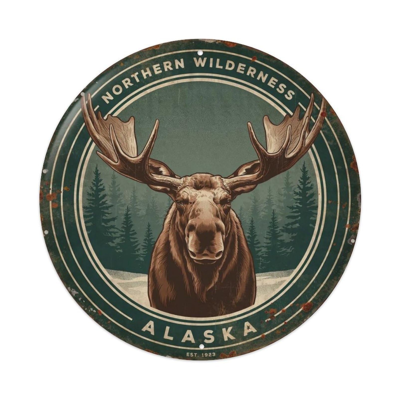 Round Northern Wilderness Art Metal Tin Sign Plaque