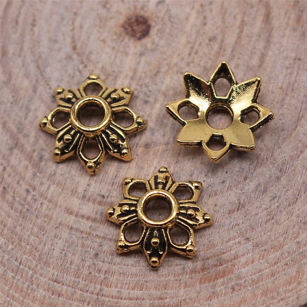 Cones Bead End Caps for Bracelet Necklace Beading, 9x9mm, Antique Gold Color, 50 Pieces
