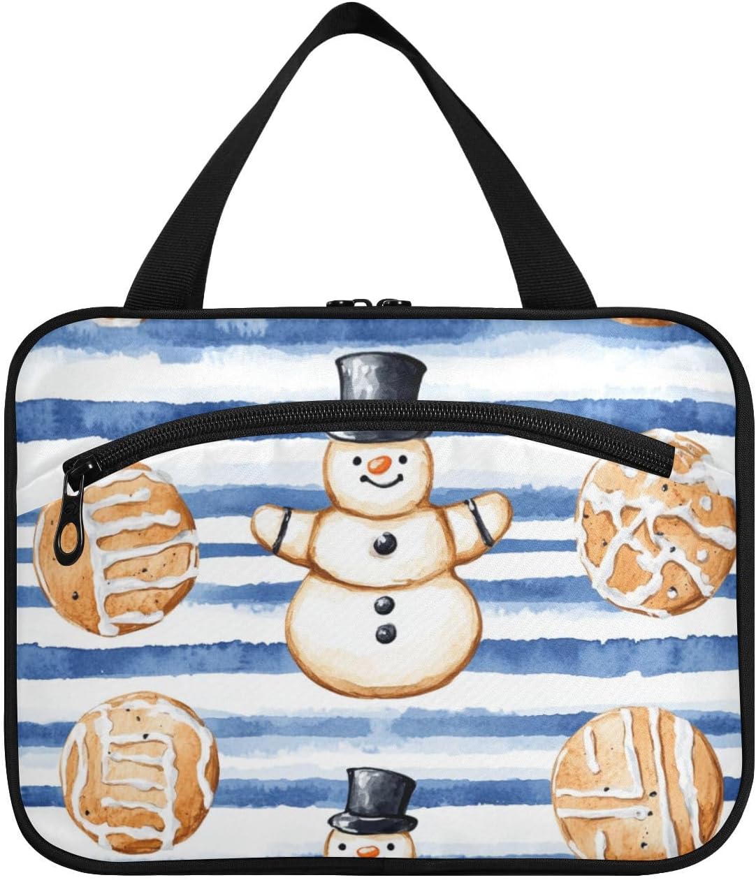 Black Gingerbread Snowman Royal Blue Striped hanging toiletry kit for men with hook, designer chic toiletry kit for travel essentials vacation bolso para maquillaje L