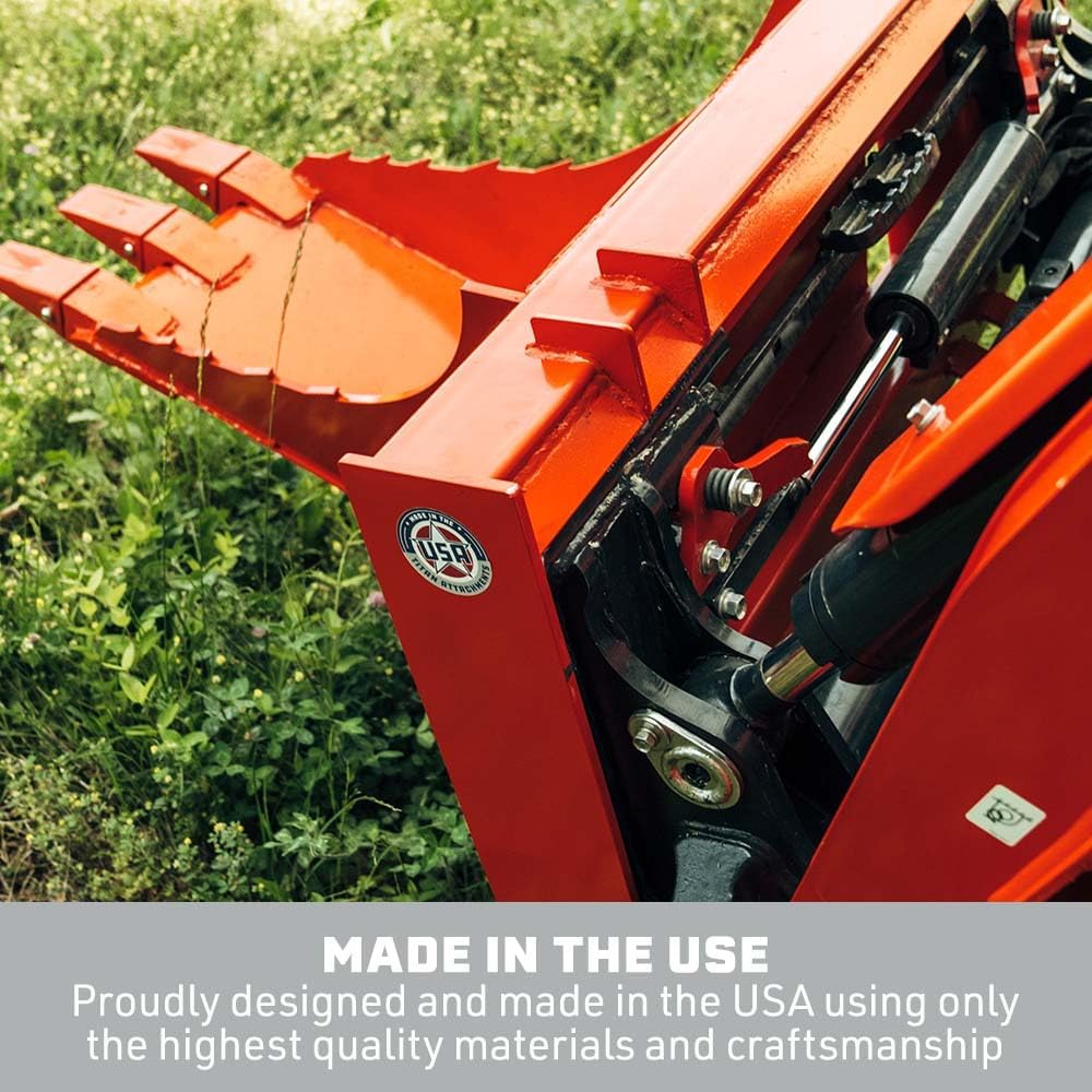 Titan Attachments USA Made Orange Extreme Stump Bucket, Skid Steer Tree Spade Stump Remover Digger, Serrated Leading Edge, Replaceable Teeth, Quick Tach Mounting Style