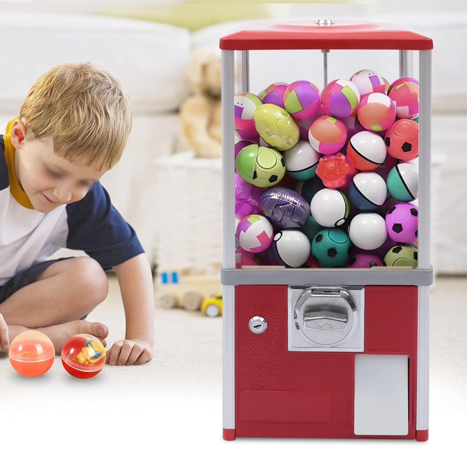 MYUYEE Vending Machine, Multi-Function Capsule Dispenser, Commercial Gumball Machine, Suitable For Shopping Malls, Playgrounds (Red)