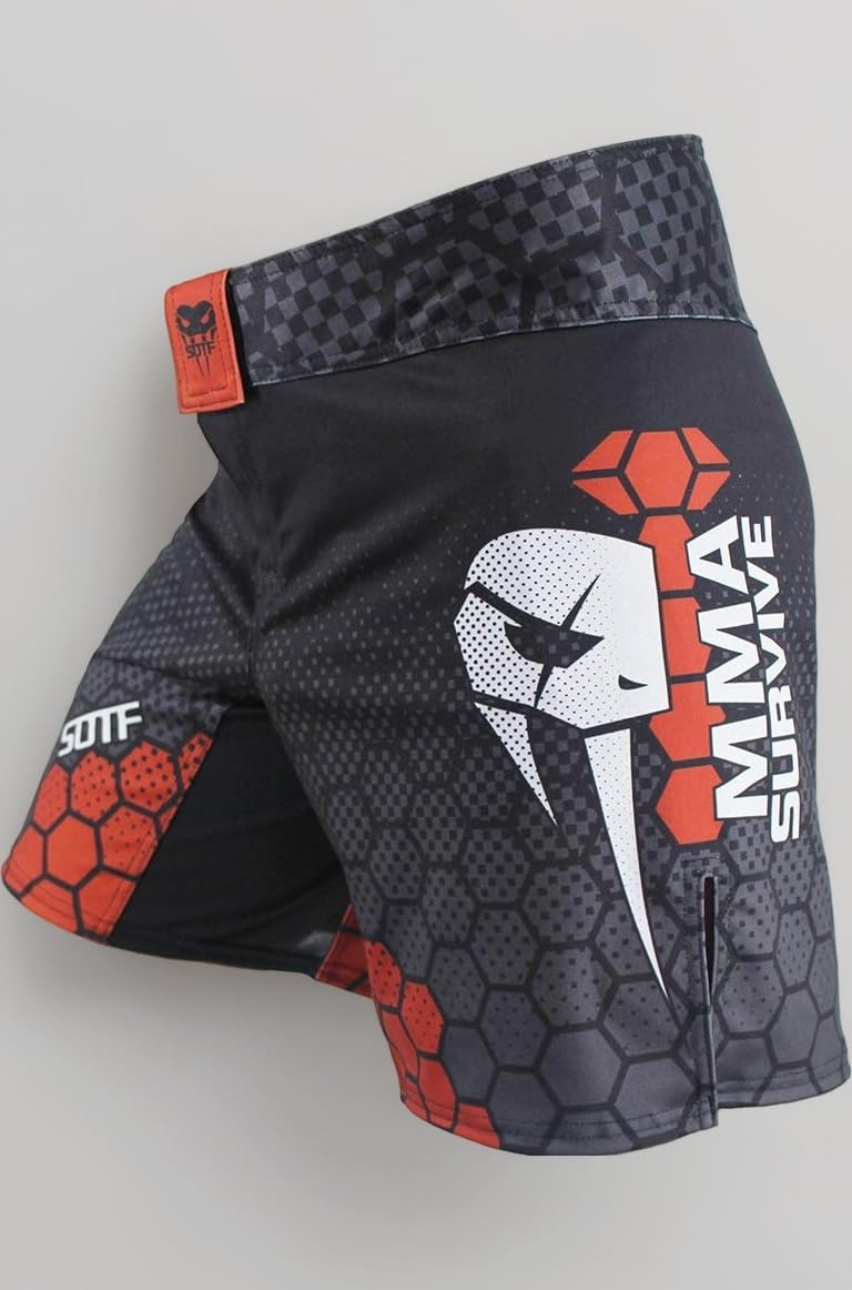 Men's MMA, BJJ, Muay Thai, Kickboxing & Wrestling Boxing Shorts with Pocket - Black Red XXL (Waist 38.5-40 inch)