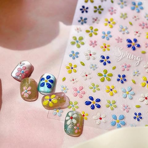 Daisy Nail Art Sticker 5D Embossed Floral Nail Decals Flower Nail Stickers 3D Self-...