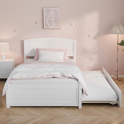 Miniatura 7 de TOLEAD Cama diurna con nido, cama extraíble tamaño twin, cama diurna extensible de madera maciza con cama nido twin, incluye soporte de listones