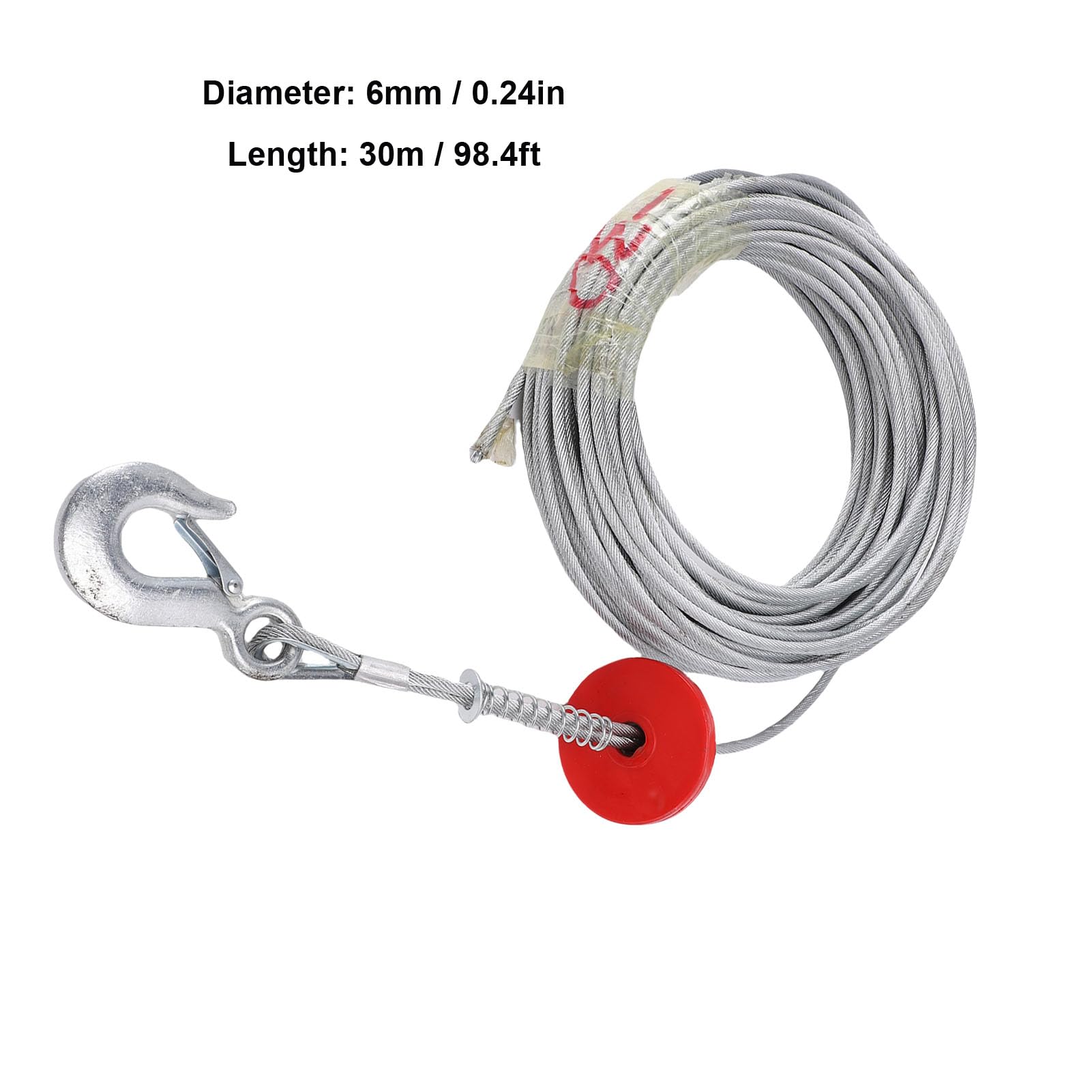 LICAEVEY Cable de Cabrestante, Rodamiento de Carga de 6 Mm, 30 M, 17637 LB, Acero Universal Antitorsión para Grúa y Camión de Remolque