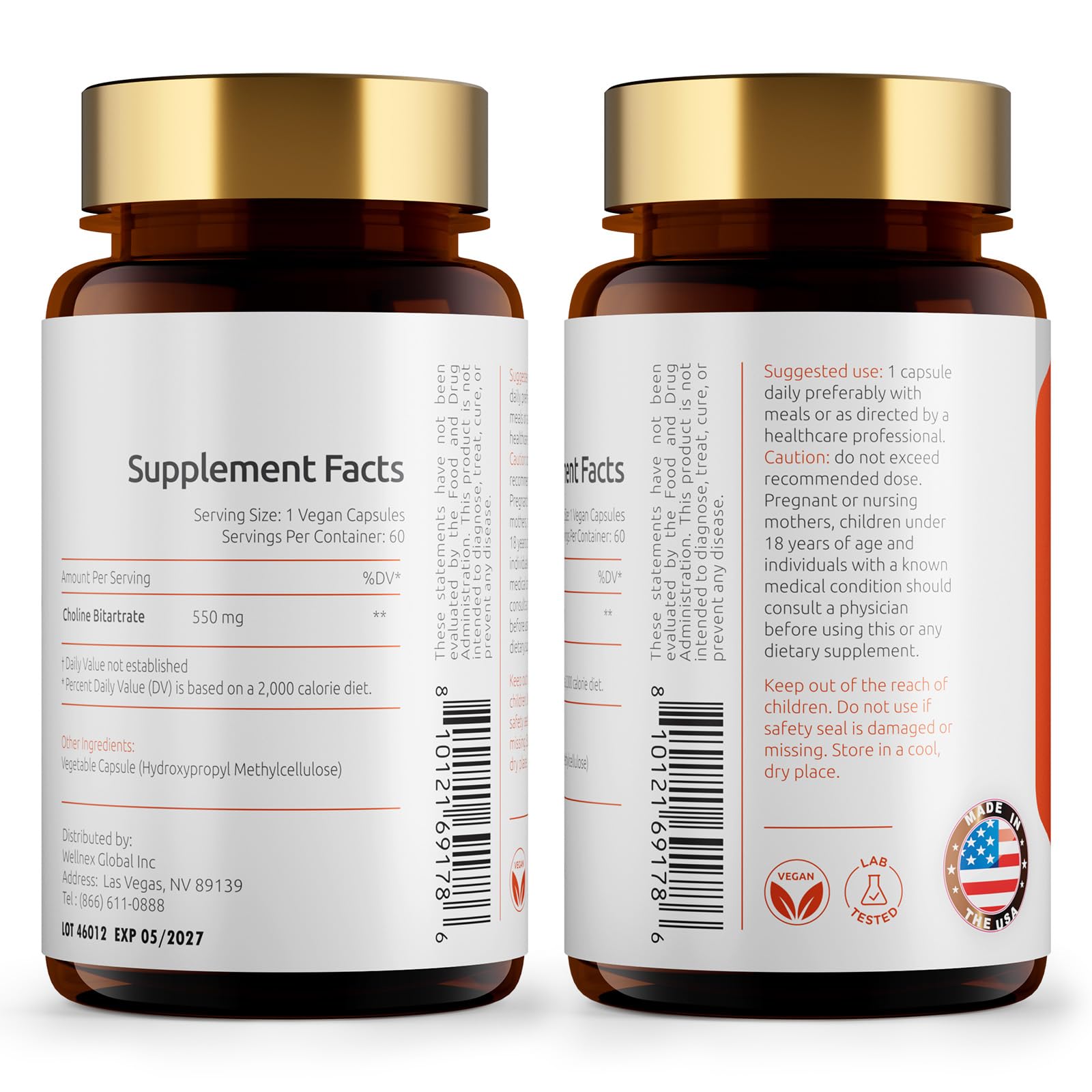 Choline Bitartrate 550mg, Supports Liver & Brain Health, High Absorption Choline Supplements, Non-GMO, Gluten-Free, Made in USA, 60 Vegan Capsules — Amazon image 2