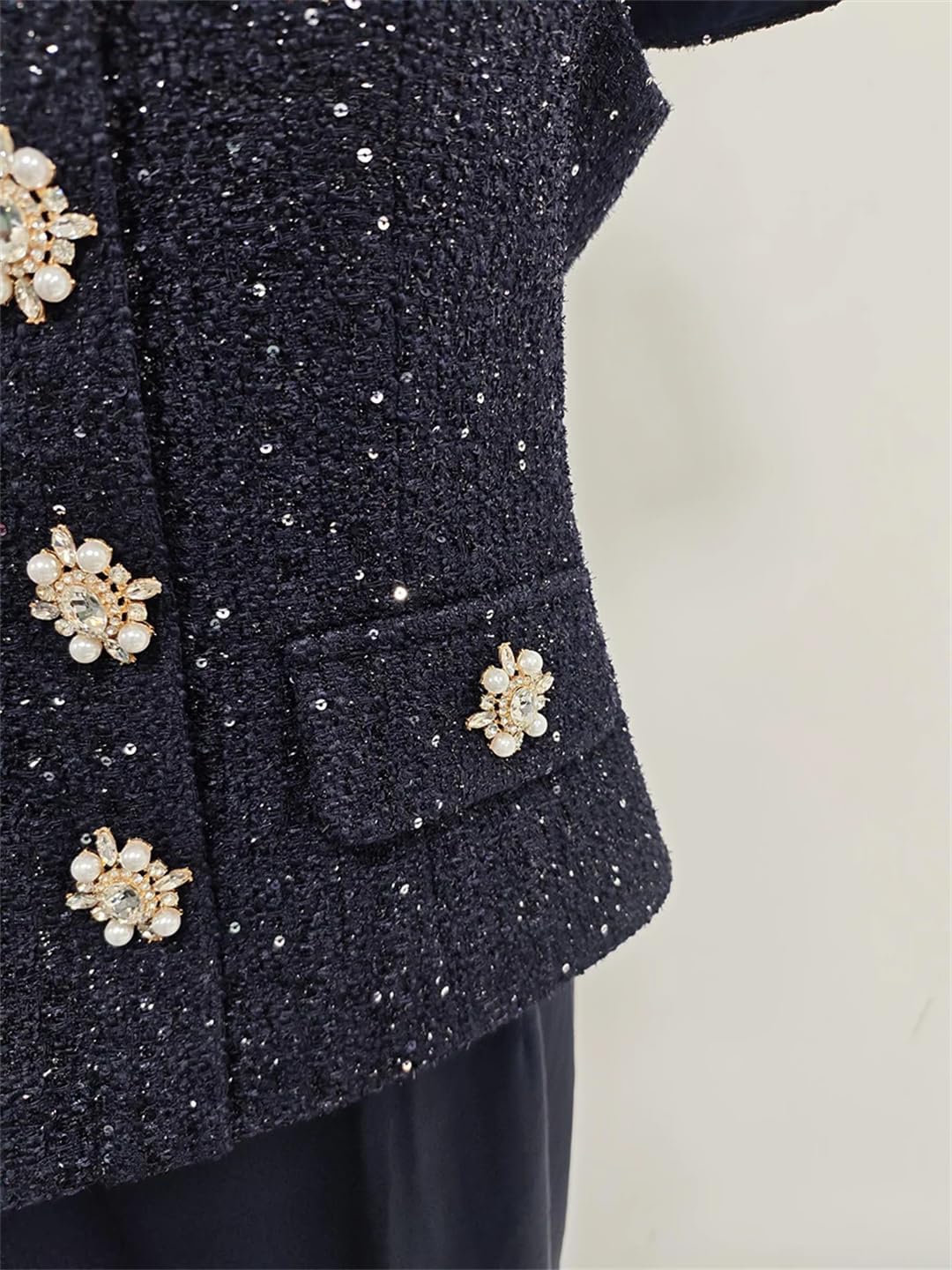 Women Stand Collar Short Sleeves Spliced Button Tweed Top High Waist Long Skirts Vintage Two Piece Sets