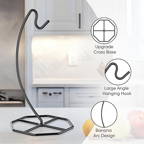 Miniatura 5 de Paquete de 2 colgadores de plátano, soporte de metal para plátano, soporte para plátanos, soporta hasta 15 libras de plátano o uva, estante para