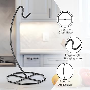 Beesini 2 Pack Banana Hanger, Banana Tree Holder Metal, Banana Stand Holder, Holds Up to 15LB Banana or Grape, Banana Rack for Kitchen Counter, Black