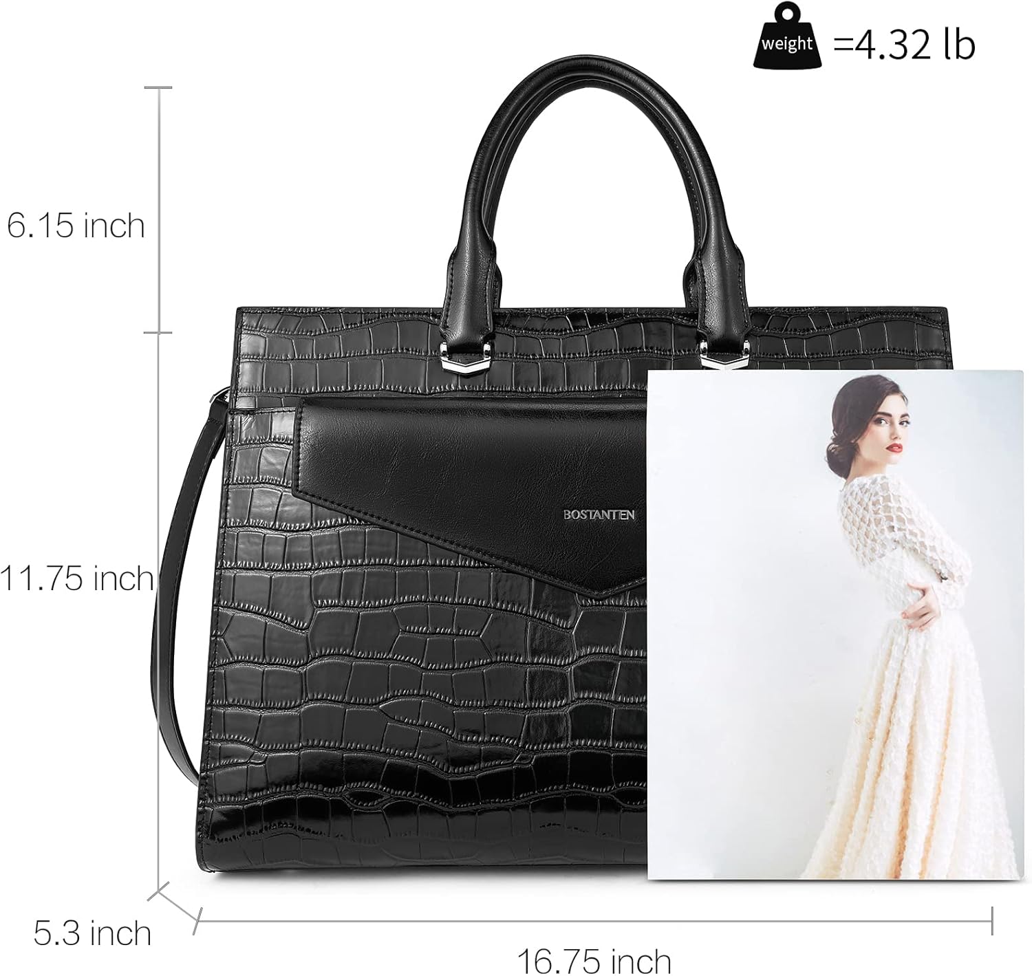 BOSTANTEN Briefcase for Women Laptop Tote 15.6 Inch Genuine Leather Handbag Work Bag Beige - Image 3