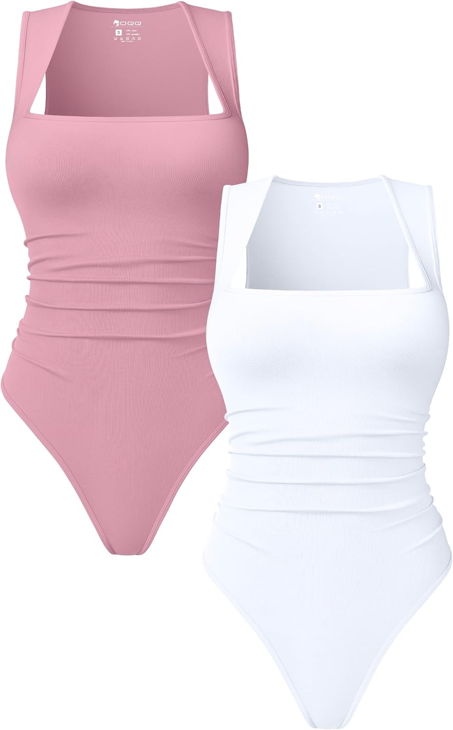 OQQ Women’s Square Neck Sleeveless Bodysuit Shapewear Tank Top Stretchy Slim Fit Bodycon Top for Going Out 2 Pack