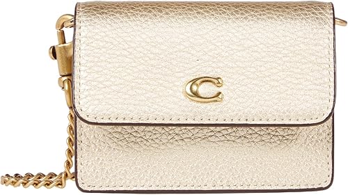 COACH Funda metálica para tarjetas de media solapa, Oro metálico suave., talla única , Tarjetero metálico con media solapa