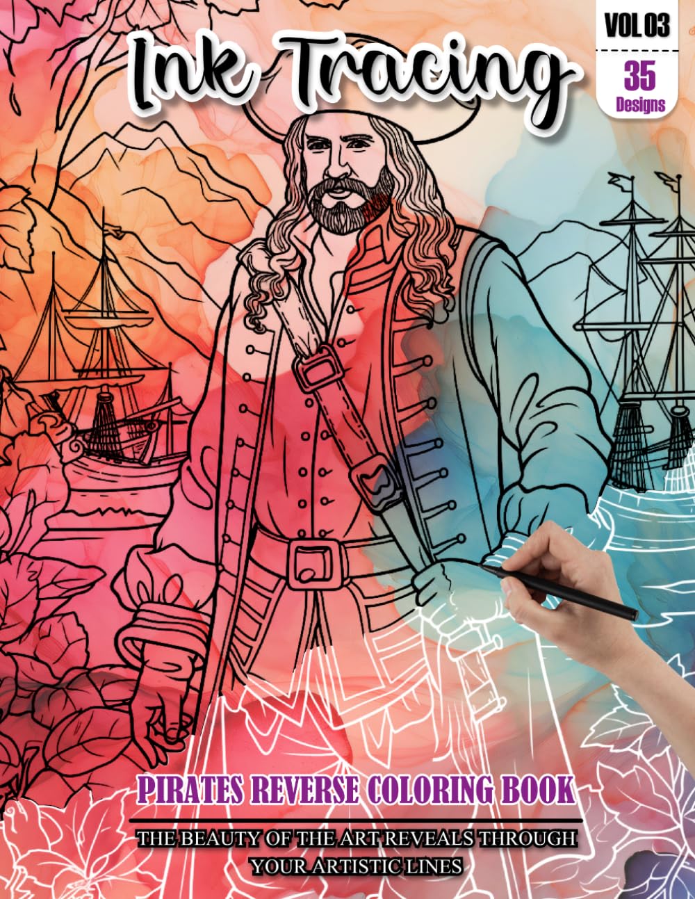 Ink Tracing Book for Adults: Stress relief reverse Pirates ink tracing book for adults: mindfully Follow white lines to Uncover 35 Pirates arts | ... a perfect gift for Pirates Lovers (Vol-03)