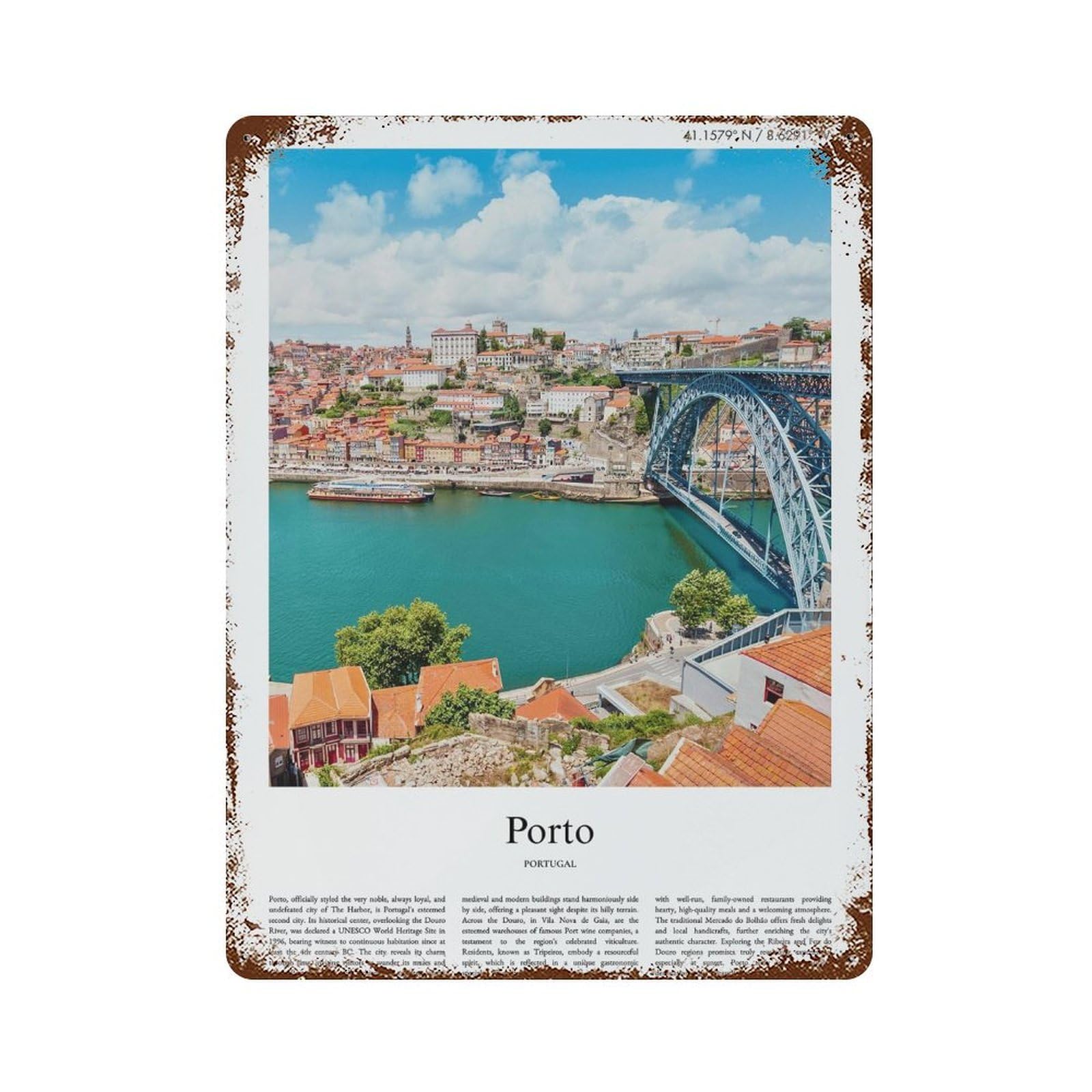xiaoxiaoshen Porto Portugal City Scenery Wall Decor Art Metal Tin Poster Modern Home Decor Art Home Bar Shop Decorations Vintage Sign 40x30cm