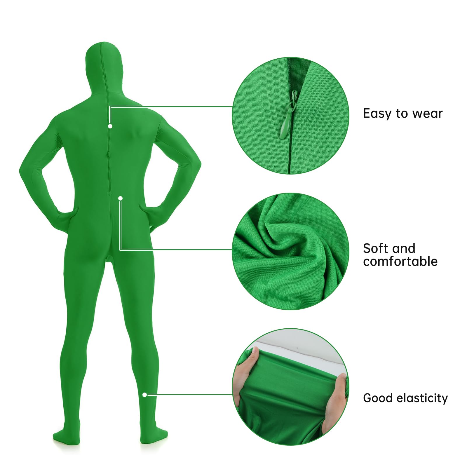 Combinaison Intégrale pour Femmes et Hommes, Combinaison Unisexe Greenscreen, Déguisement Seconde Peau Halloween Carnaval Cosplay, visage découvert