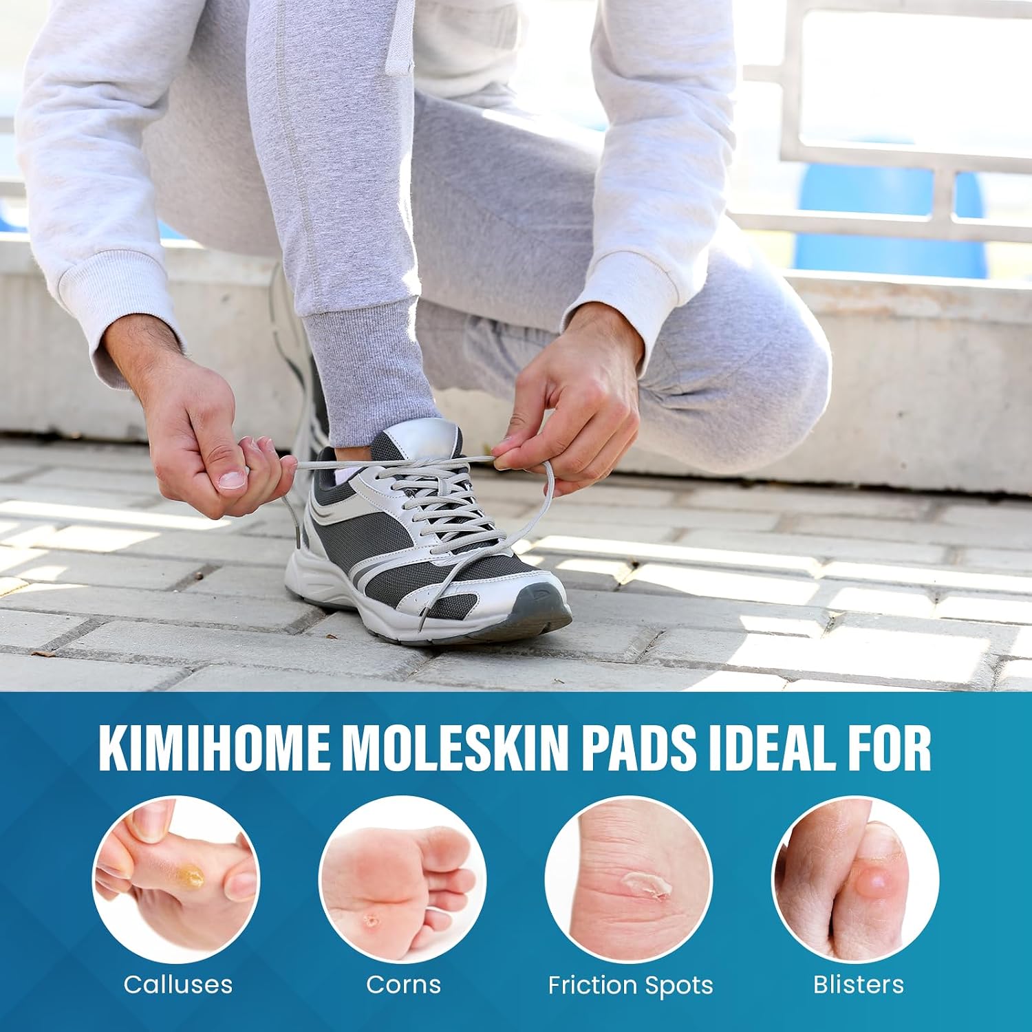 Kimihome Moleskin Pads for Feet and Shoes, Adhesive Blister Prevention Pads for Walking, Hiking, Running, Toe Cushion Reduce Friction and Pain (24 PCS)