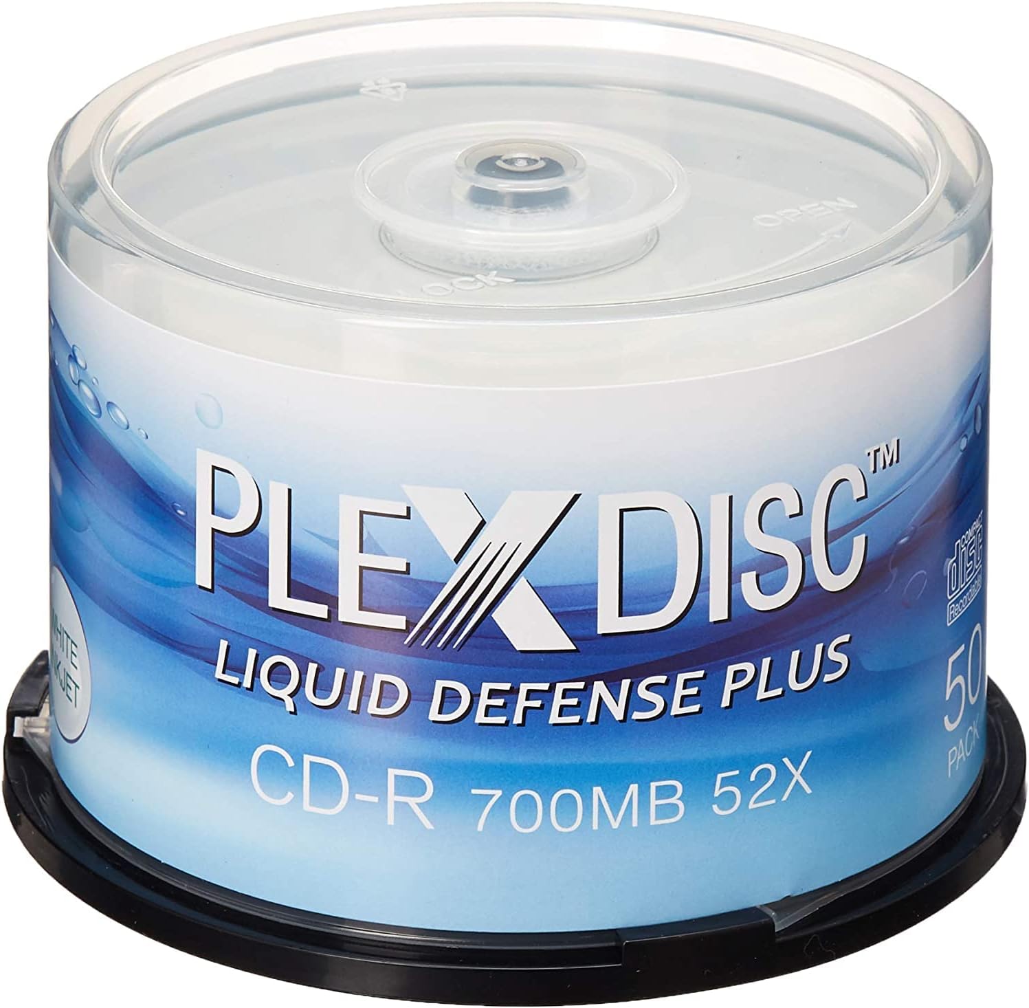 Water Resistant Glossy White Inkjet Printable CD-R 52x 700MB 80 Min, 50 Disc Spindle