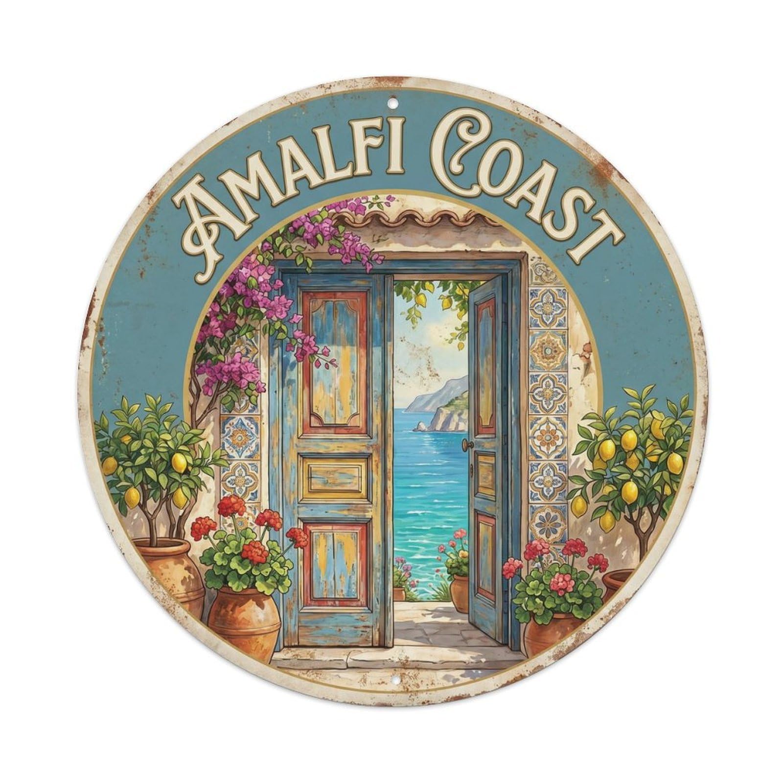 Vintage Travel Italian Coastal Doorway Heritage Metal Tin Sign Plaque