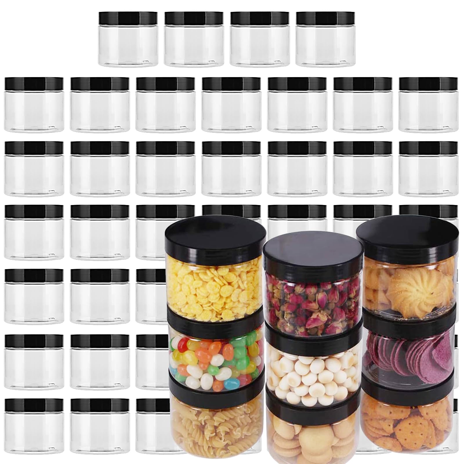 Zoenhou Clear 46 Pack 4Oz 120Ml Plastic Jars With Lids, Round Plastic Wide Mouth 120Ml Storage Container For Crafts, Kitchen Spice, Candy And Slime Making