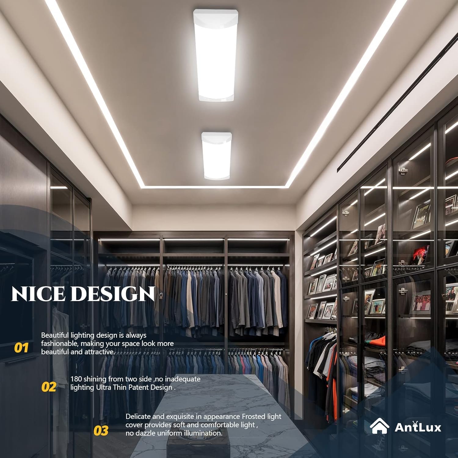 ANTLUX 2FT Wraparound Puff Lights, 20W/2400LM, 4000K, 2 Foot Kitchen LED Ceiling Lighting Fixtures, 24 Inch LED Linear Flush Mount Light for Laundry Closet Garage, Fluorescent Tube Replacement