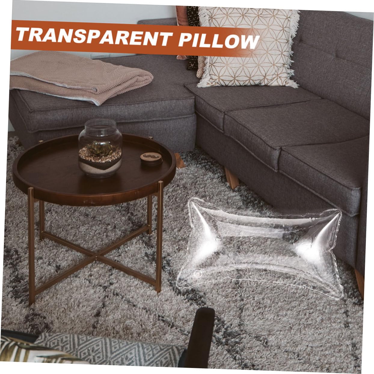 Ipetboom Coussin Gonflable Transparent Respirant Oreiller Camping Portable Ajustable pour Extérieur et