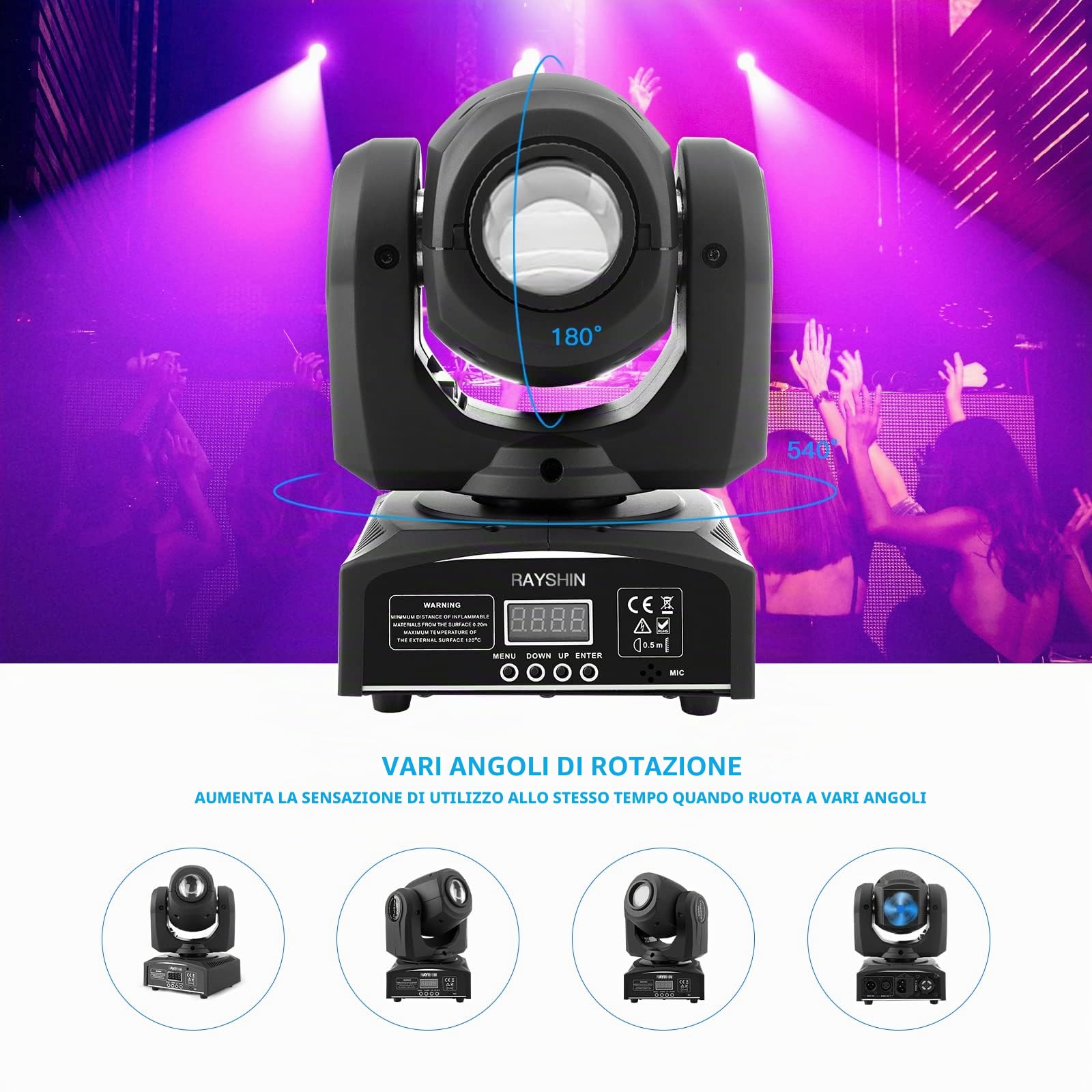 Luce LED Moving Head da 60W, effetto palcoscenico con 8 motivi + rotazione + 8 effetto colore per DJ Show Concert Party KTV.