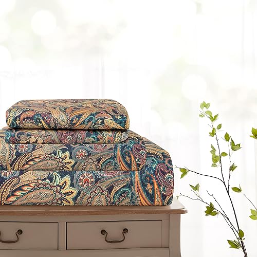 Miniatura 9 de Lady Ann Juego de sábanas bohemias de tamaño Queen, 100% algodón egipcio, estampado de flores de cachemira, juego de ropa de cama de 4 piezas, súper