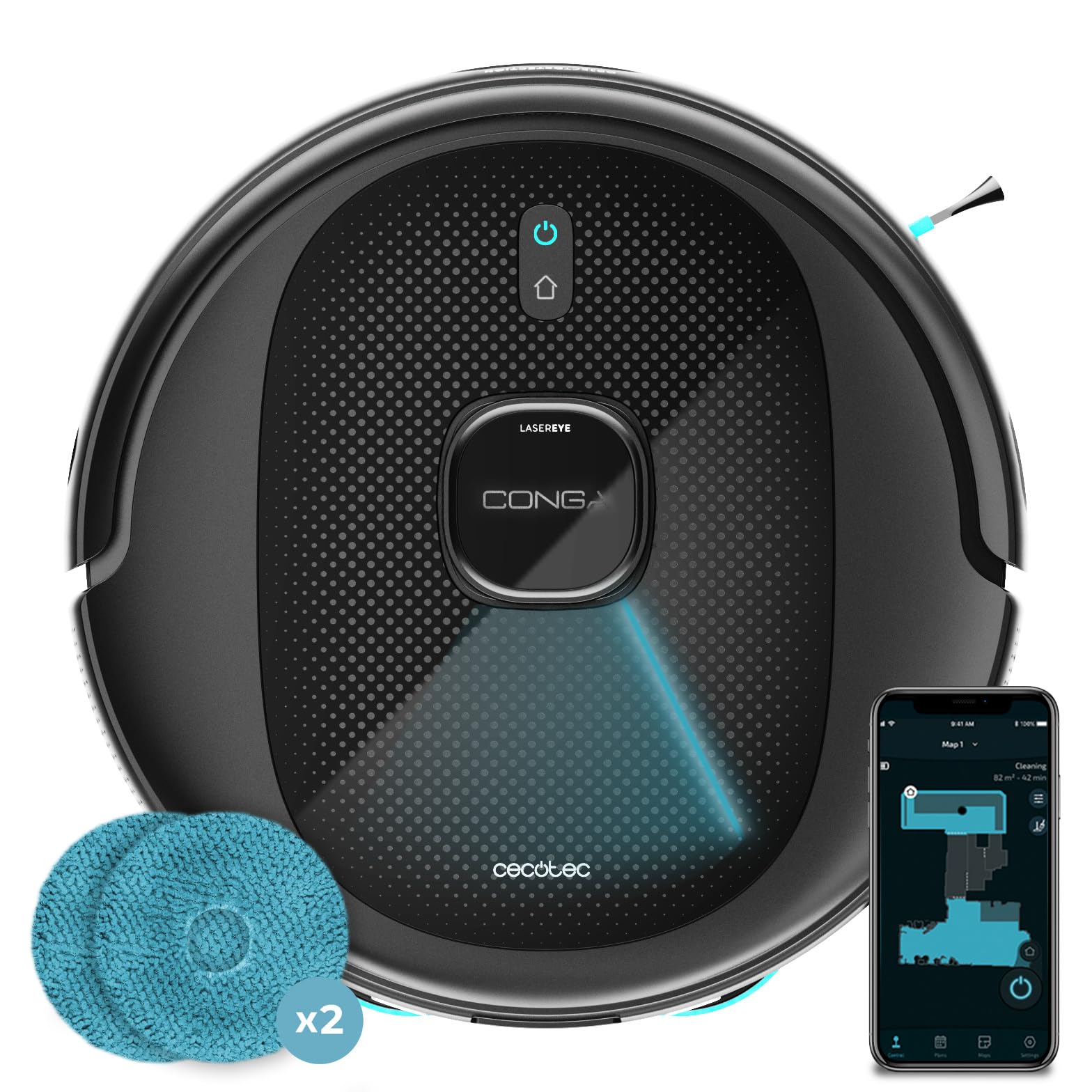 Cecotec Robot Aspirador y Friegasuelos con IA Conga 9990 AI Spin Revolution Ultra Power. 10000Pa, Navegación Inteligente, Barre, Aspira, Friega y Pasa Las Mopas, Autonomía 240mins, Cepillo Silicona