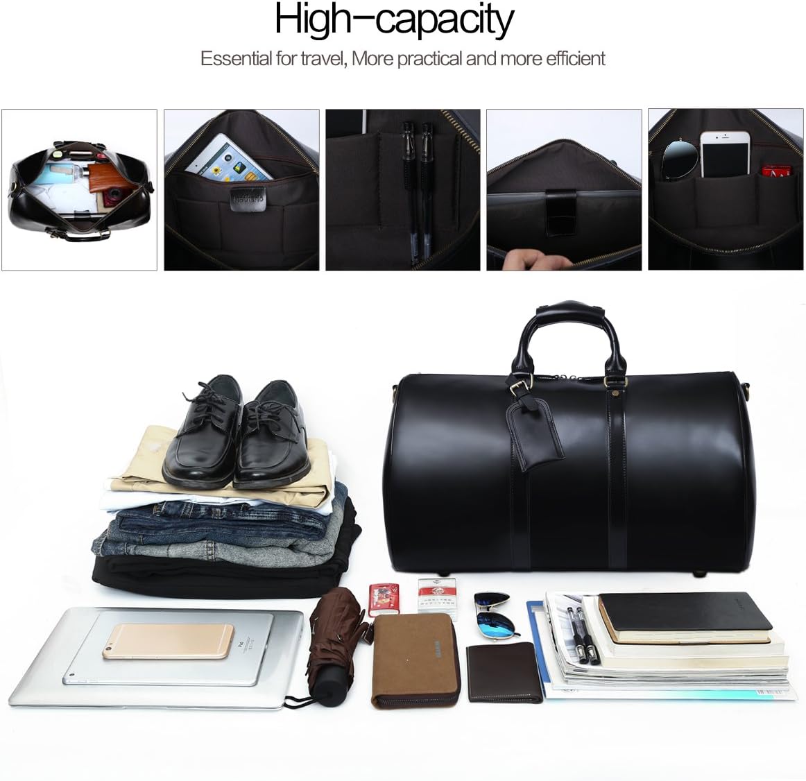 Leathario Travel Duffle Bag For Men Women Genuine Leather Overnight Weekender Bag Vintage Luggage Carry On Airplane Large Retro Unisex - Image 5