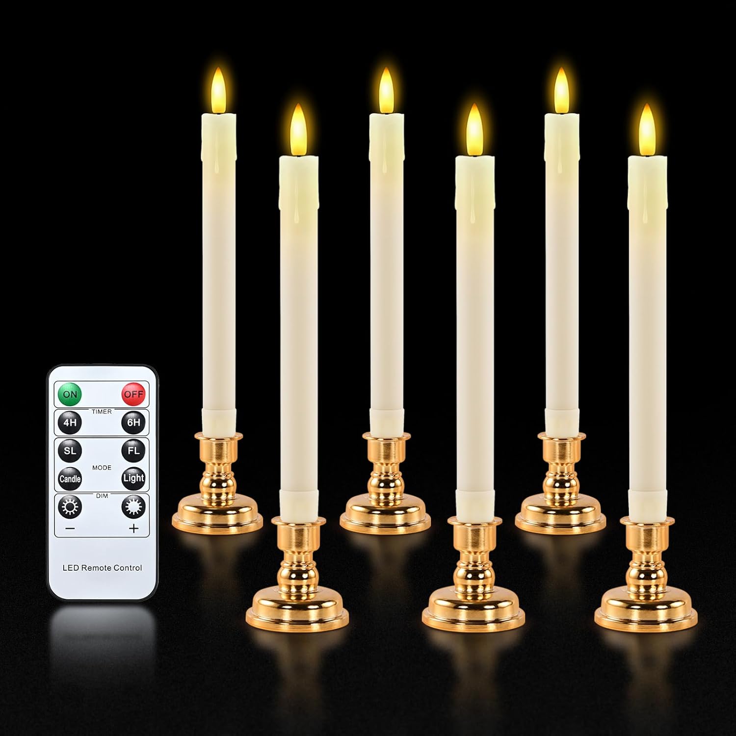 JOSU 6 Pack Flameless Candles with Remote Control Timer, Flickering LED Taper Candles Battery Operated, Christmas Window Light for Candleholder for Home Decor Thanksgiving Wedding Decoration