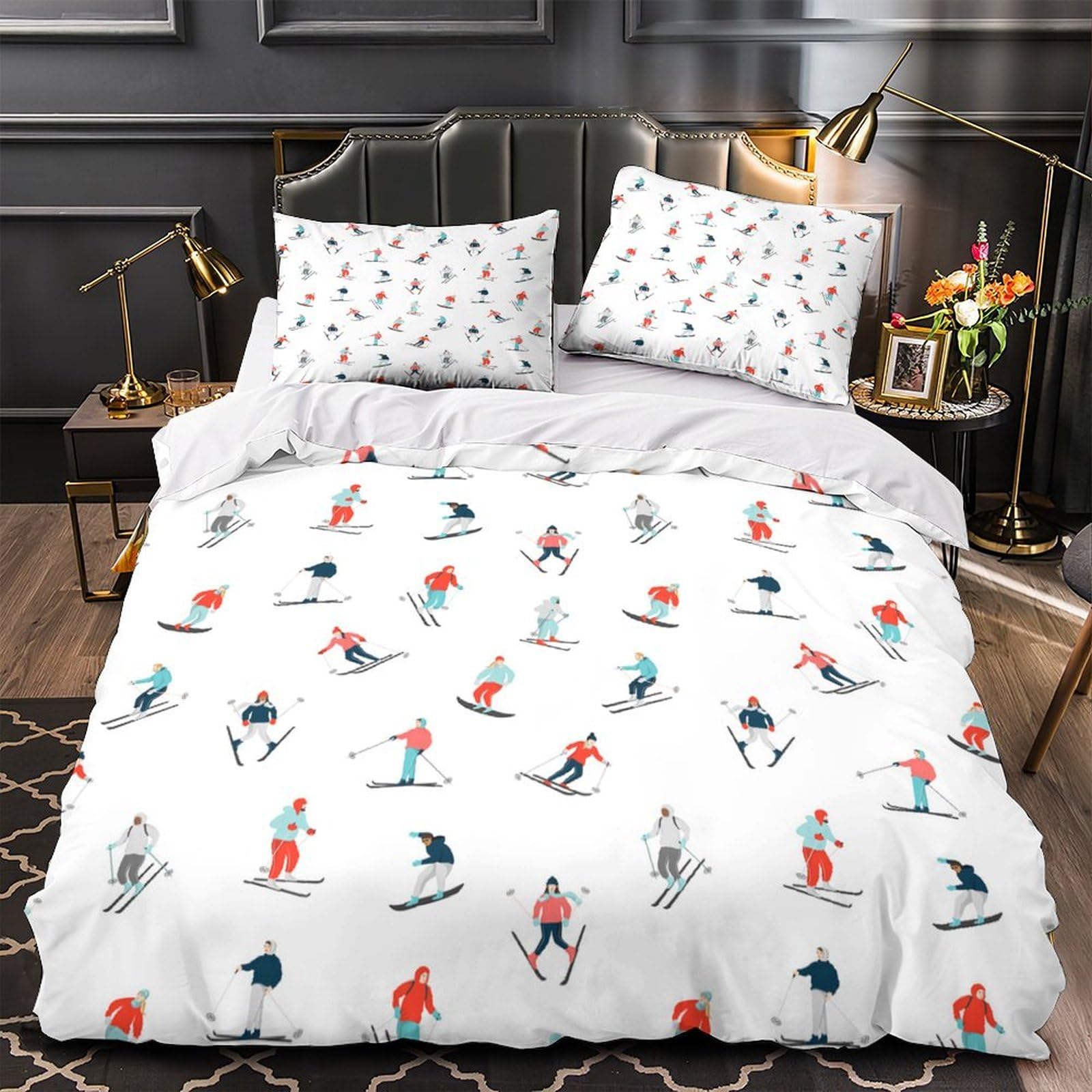 Housse de couette ski 3D microfibre ultra douce lit King 220x240 entretien facile