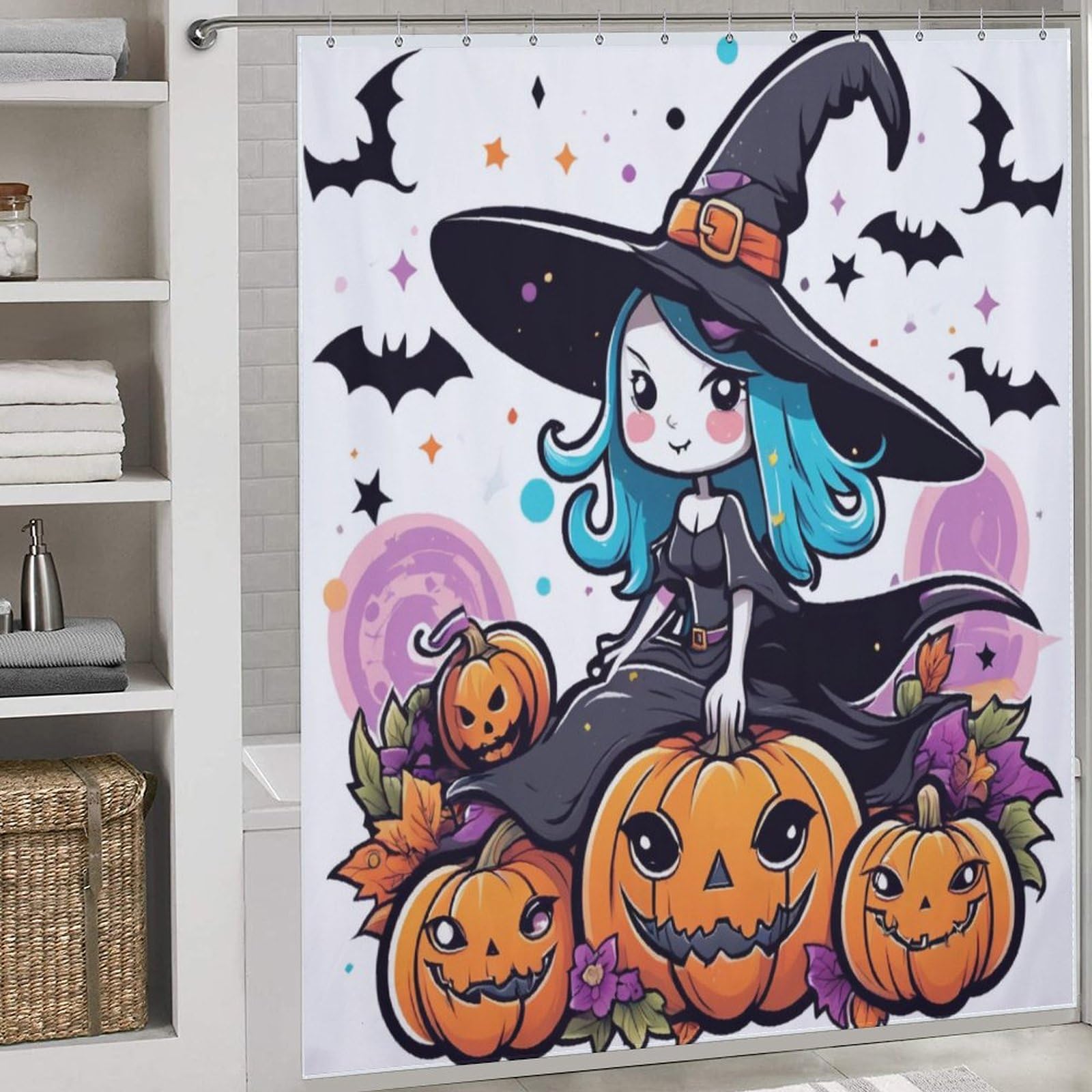 Rideau de douche Halloween en polyester lavable 183x183 cm