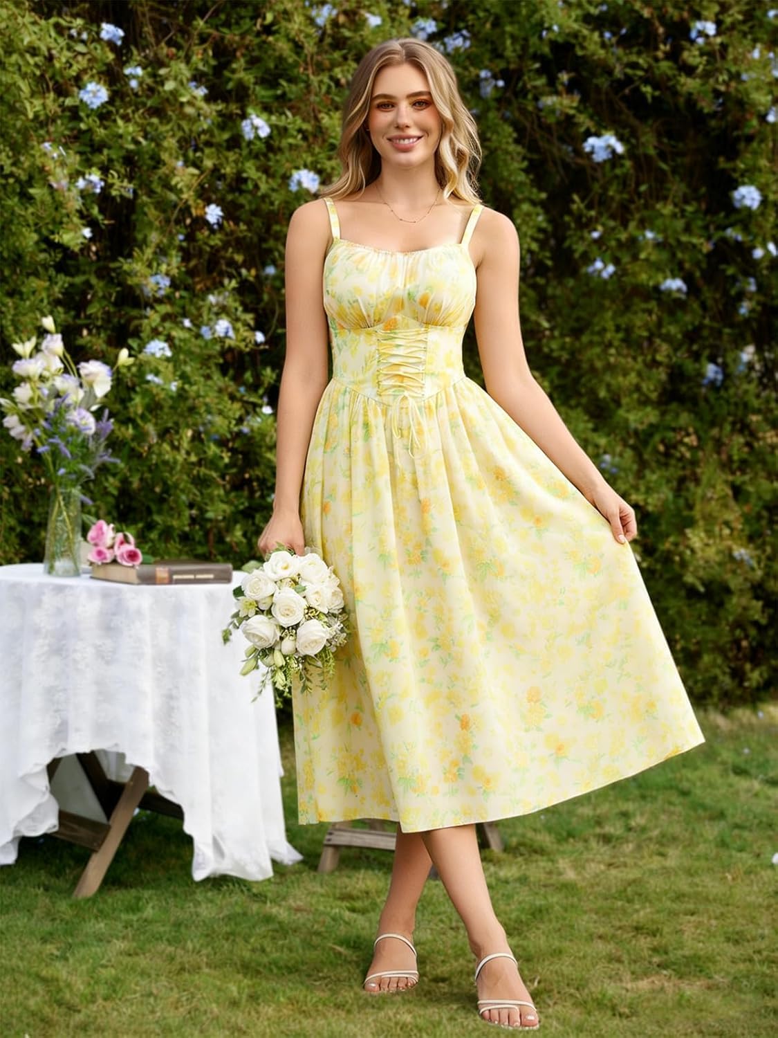 SCARLET DARKNESS Robe d'été pour femme - Robe d'été décontractée à motif floral - Sans manches - Bretelles spaghetti - Robe corset victorienne pour femme