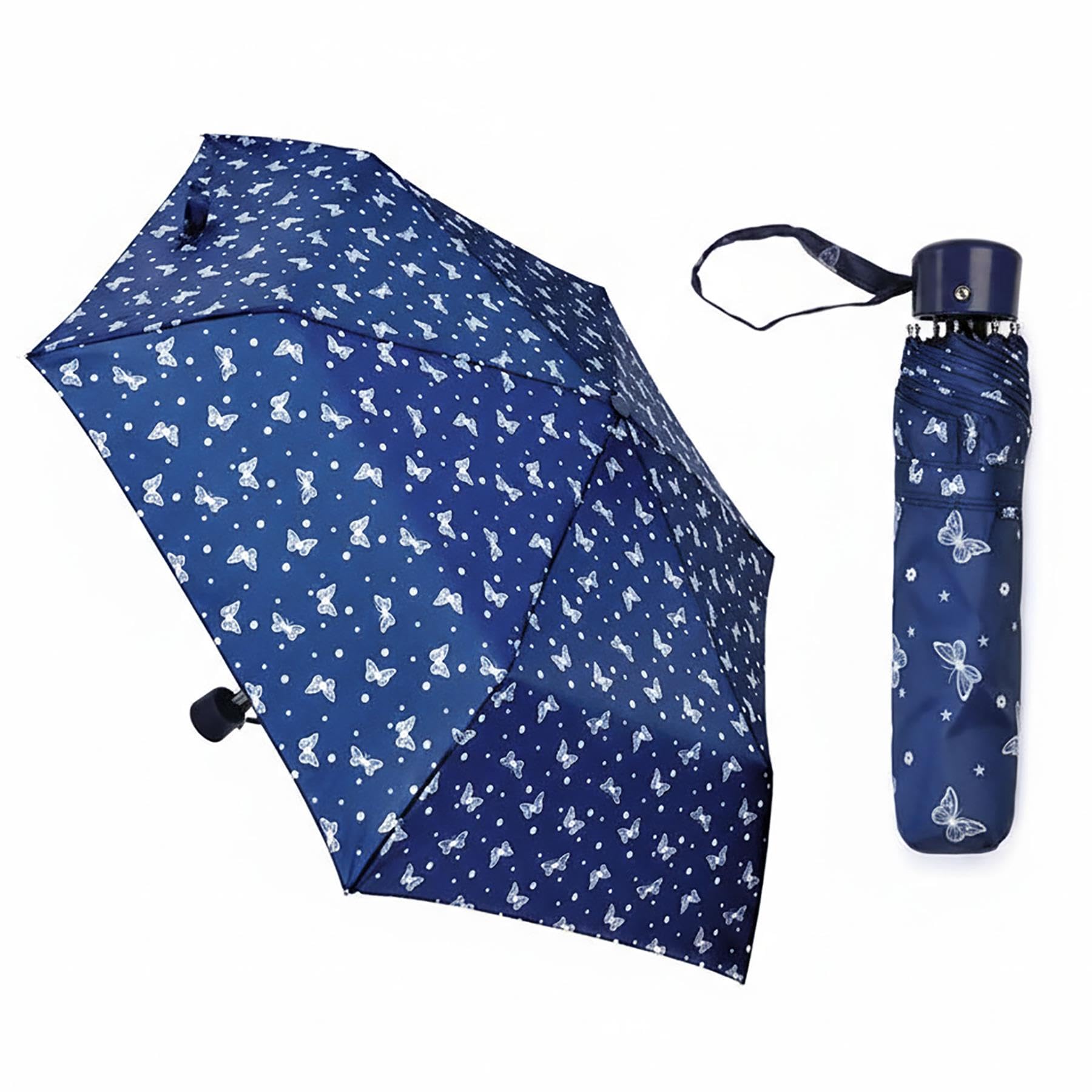 A2Z Ladies Folding Souvenir Umbrella Dachshund Sausage Dog Cow Butterfly Birds Foral APO and Plain Black Lightweight Supermini Travel Brolly - Butterfly Navy