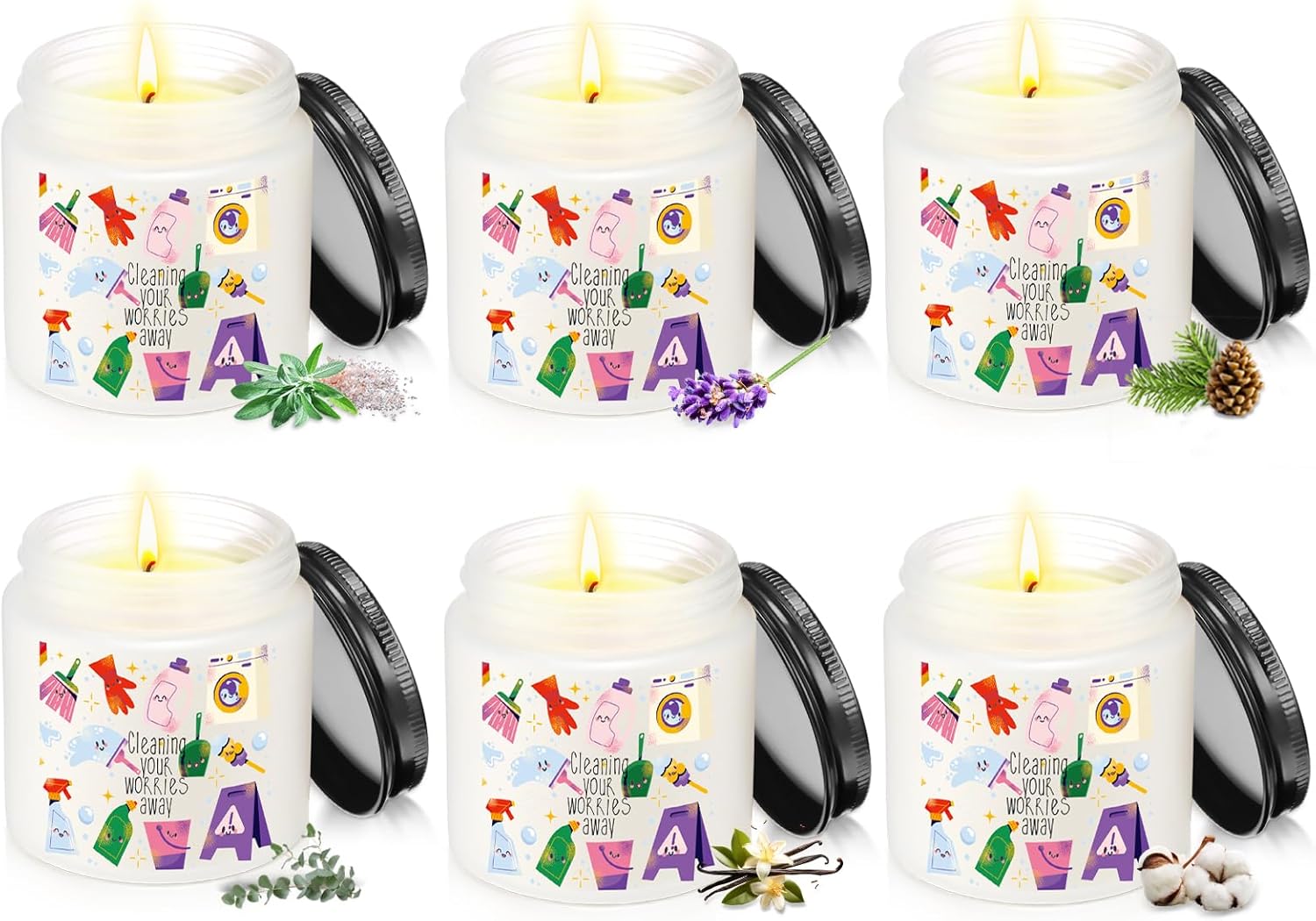 Nuanchu 6 Pcs Housekeeping Week Gifts Housekeeper Appreciation Gifts Janitor Candle for School Custodian Women Cleaner Cleaning Your Worries Away (Smell 3)
