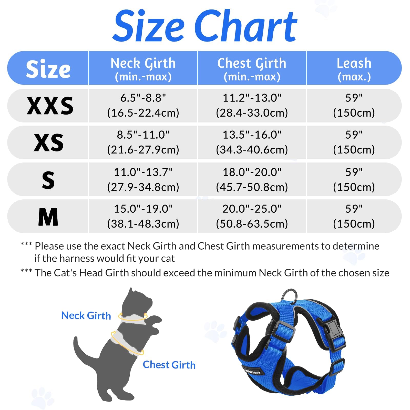 rabbitgoo Pettorina Gatto Antifuga con Guinzaglio, Guinzaglio per Gatti Regolabile, Pettorina Cane Taglia Piccola Riflettente, Imbracatura Gatto Adulto in Maglia Traspirante per Passeggiate, Blu, XXS