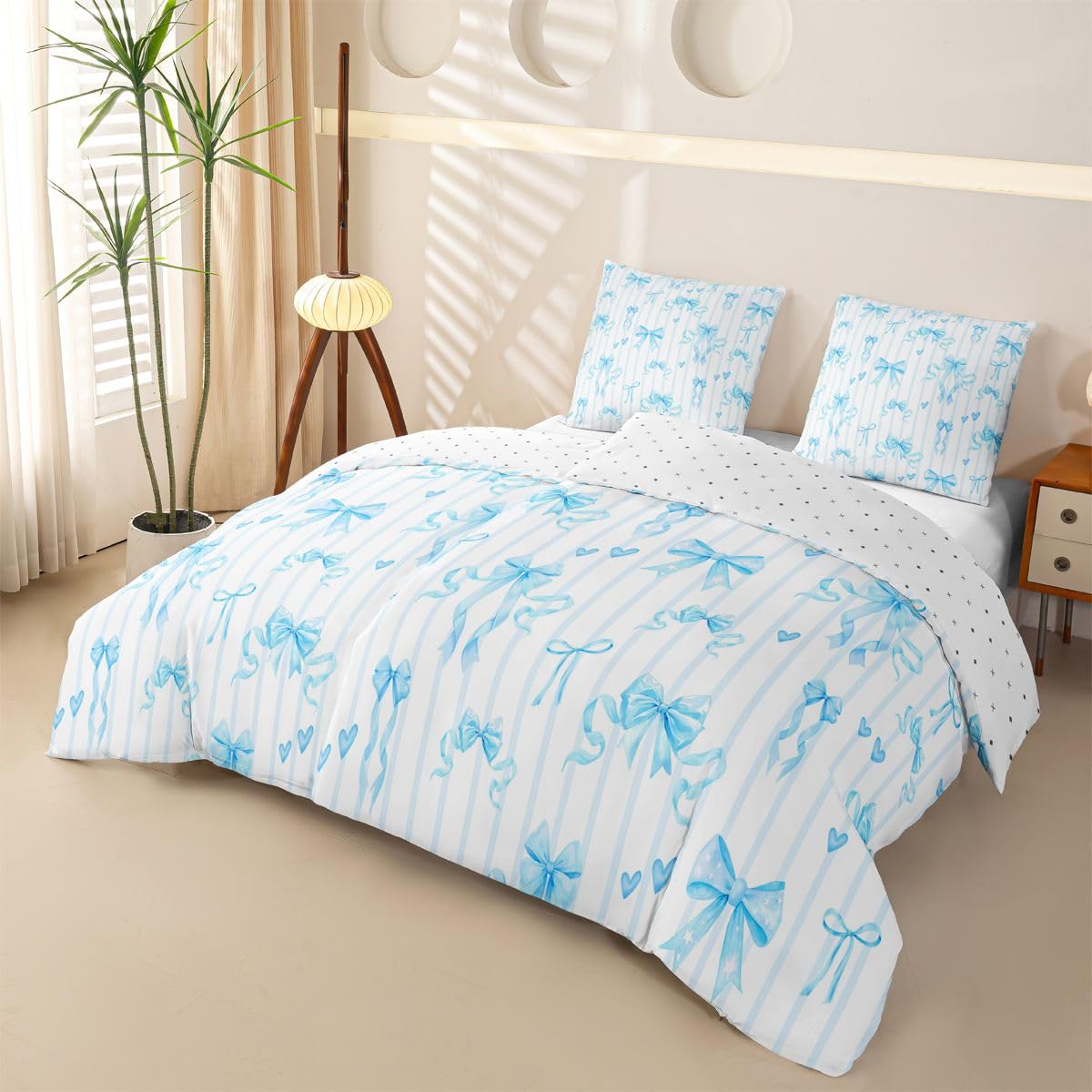 Homewish Süße Blaue Schleife Schleifchen Bettwäsche 155x220 4teilig
