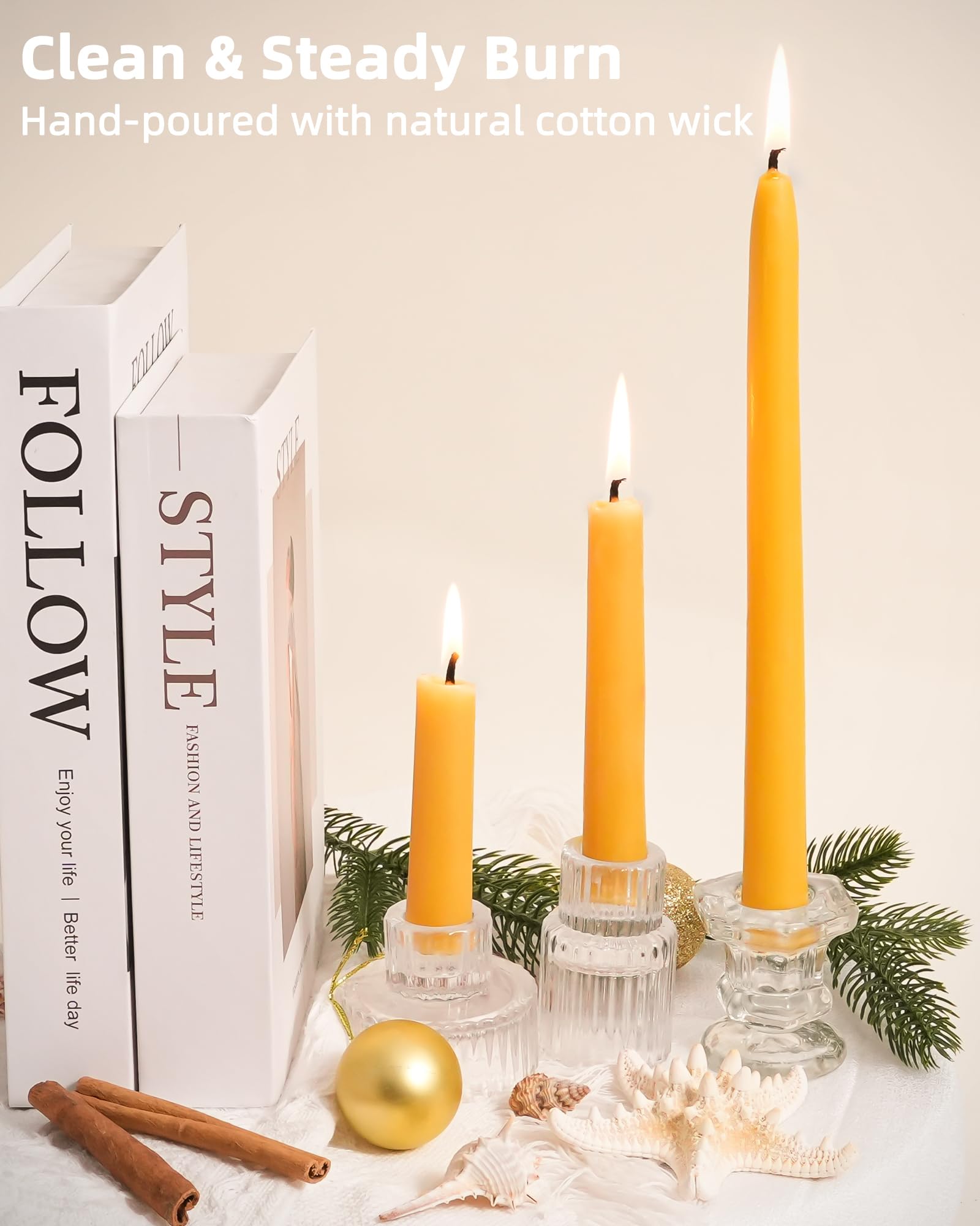 Juego de 6 velas cónicas de cera de abeja natural de 8 pulgadas, sin perfume, sin goteo, sin humo, largas y altas, para decoración del hogar, cena